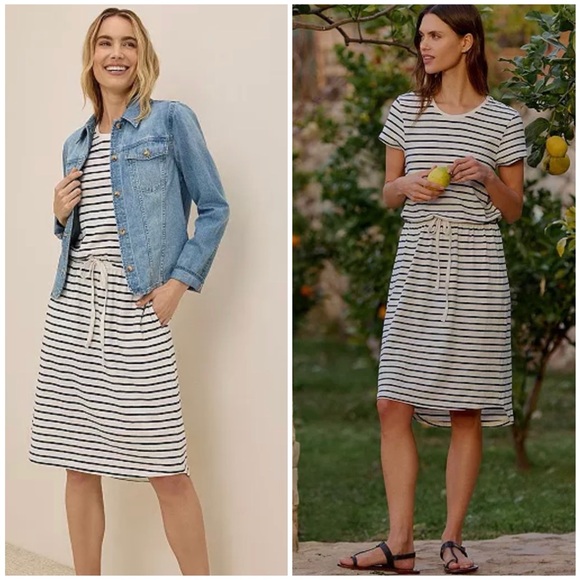 Pact Dresses & Skirts - Pact Organic Cotton Relaxed Slub Weekend Dress in Santa Ana Stripe Midnight Blue